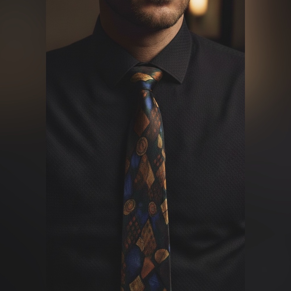 Ermenegildo Zegna Silk Tie Vintage Abstract Geometric Blue Gold‎ Italy